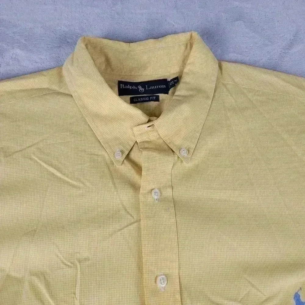 Polo Ralph Lauren Shirt Mens 2XLT Button Up Classic Fit Yellow Blue Pony - Picture 4 of 8